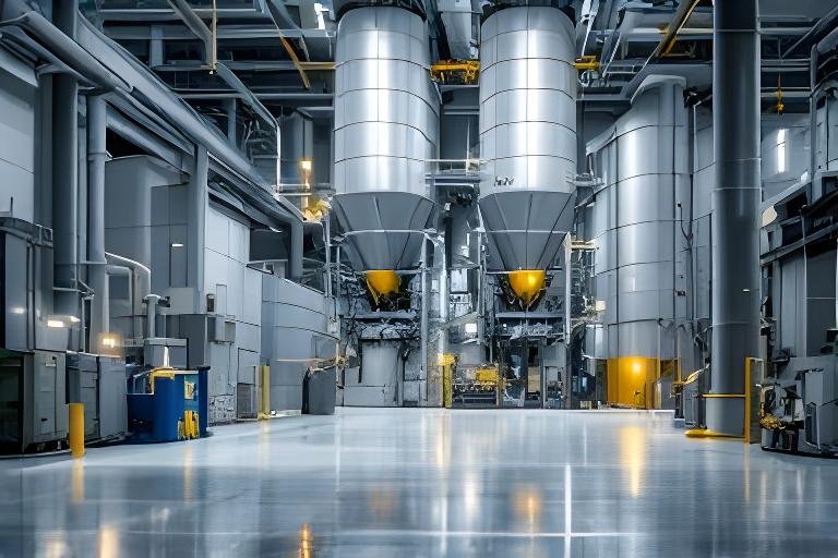 Zementproduktion mit moderner Anlage und reduzierter Emission in einem sauberen Werkshof